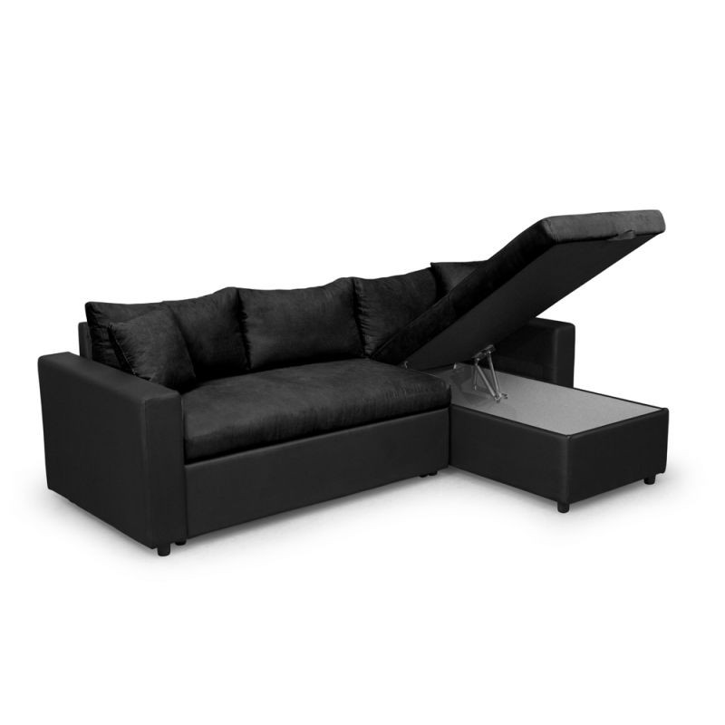 Convertible corner sofa 3 places imitation and microfiber AMARO (Black) - image 56733