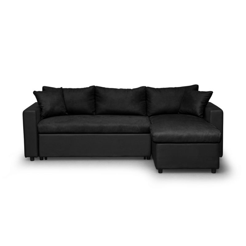Convertible corner sofa 3 places imitation and microfiber AMARO (Black) - image 56736
