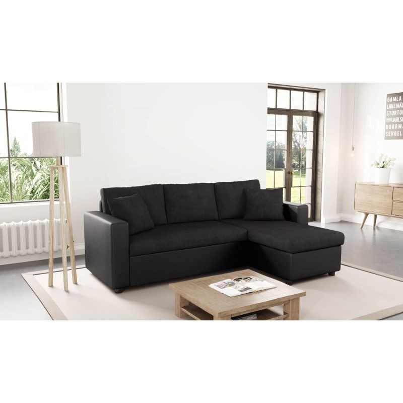 Convertible corner sofa 3 places imitation and microfiber AMARO (Black) - image 56738