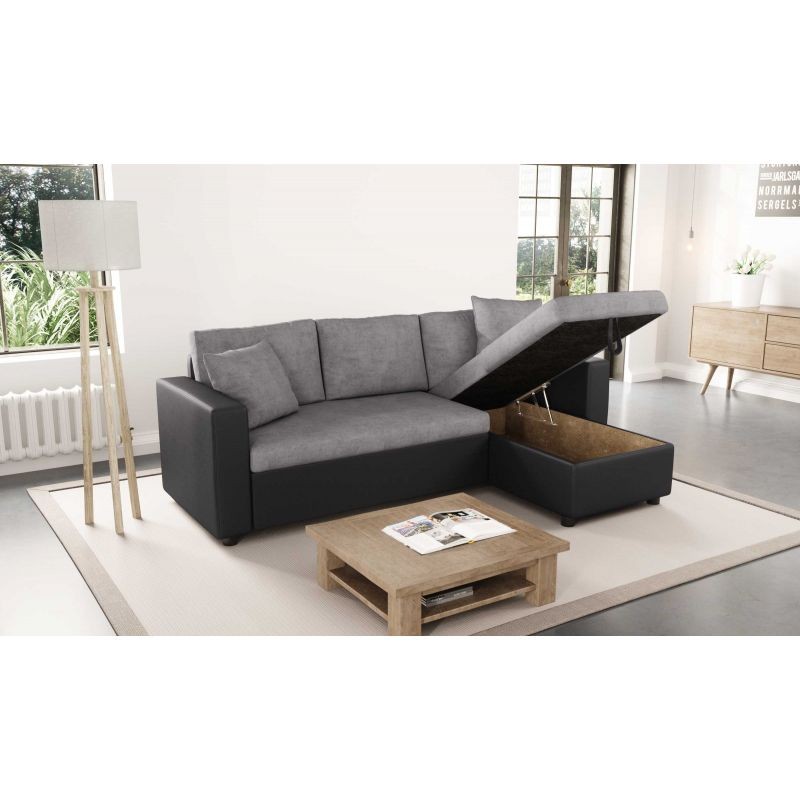 Convertible corner sofa 3 places imitation and microfiber AMARO (Grey, black) - image 56746