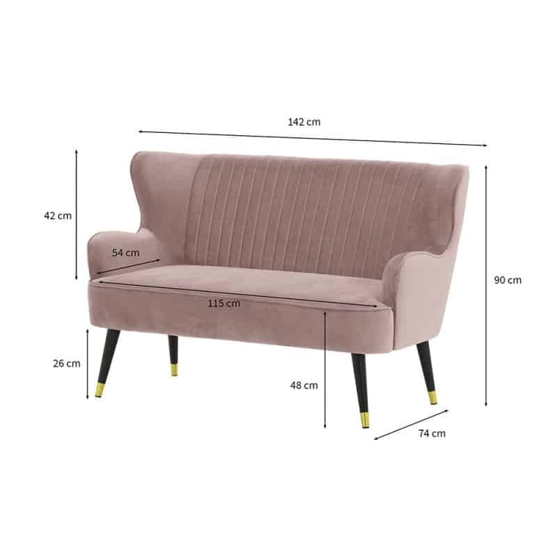 Bench 2 seats velvet and black feet brass CELIO (Pink) - image 56761
