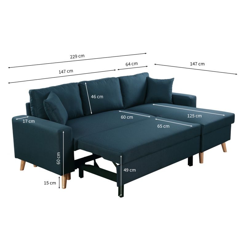 Scandinavian corner sofa convertible 4 places fabric CHOVIN (Petrol blue) - image 56794