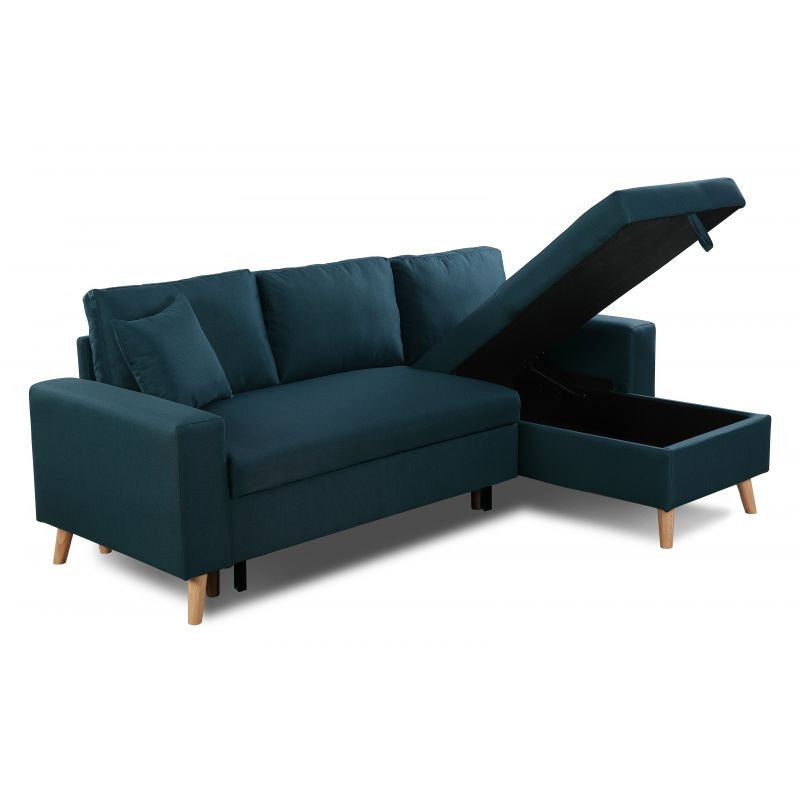 Scandinavian corner sofa convertible 4 places fabric CHOVIN (Petrol blue) - image 56798