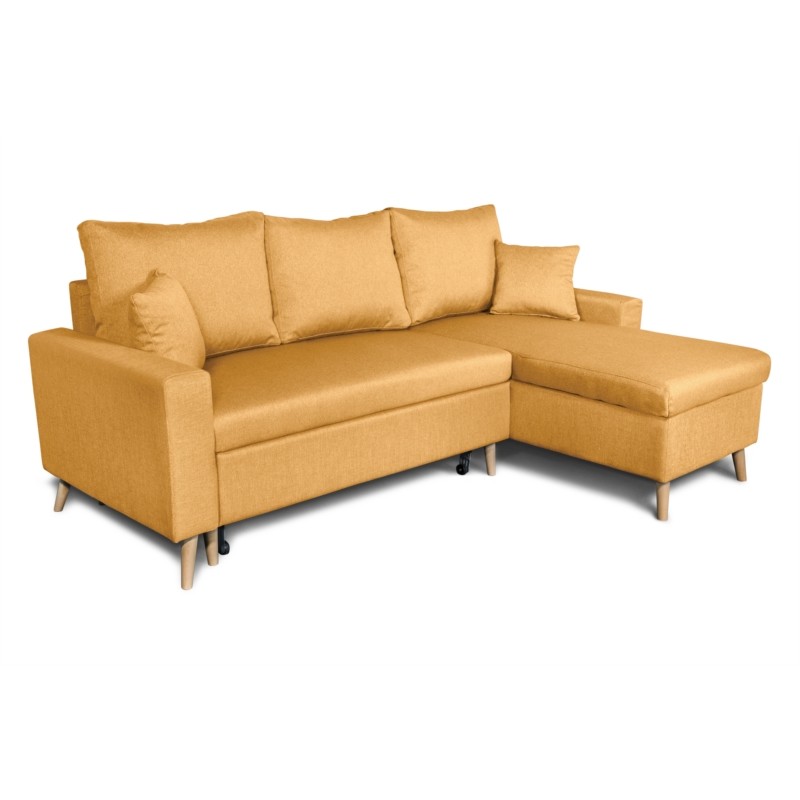 Scandinavian corner sofa convertible 4 places fabric CHOVIN (Ochre yellow) - image 56839