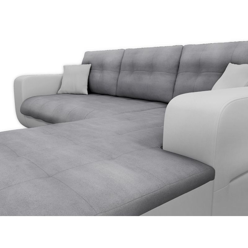 Convertible corner sofa 4 places imitation and microfiber Angle Right Bond (Grey, white) - image 56853