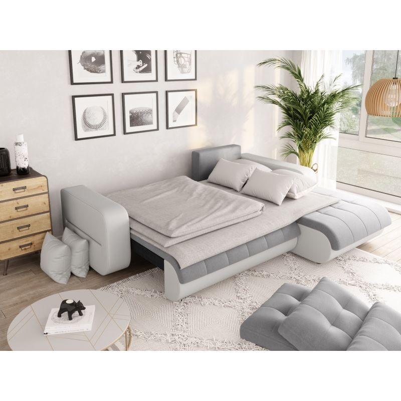 Convertible corner sofa 4 places imitation and microfiber Angle Right Bond (Grey, white) - image 56854