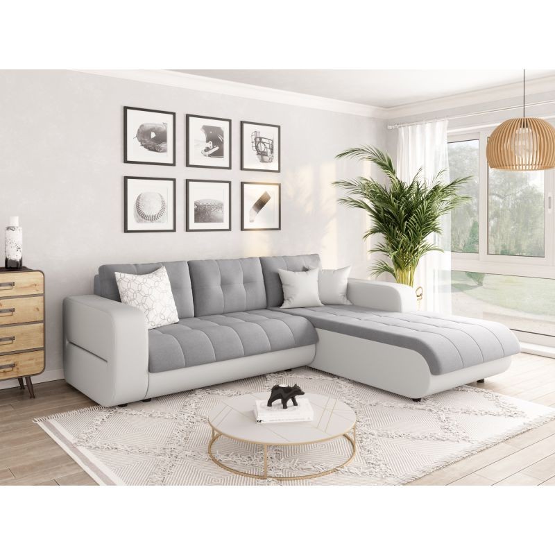 Convertible corner sofa 4 places imitation and microfiber Angle Right Bond (Grey, white) - image 56855