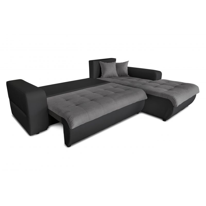 Convertible corner sofa 4 places imitation and microfiber Right Angle BOND (Grey, black) - image 56871