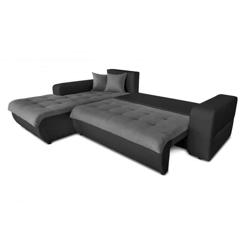 Convertible corner sofa 4 places imitation and microfiber Left Corner BOND (Grey, black) - image 56881