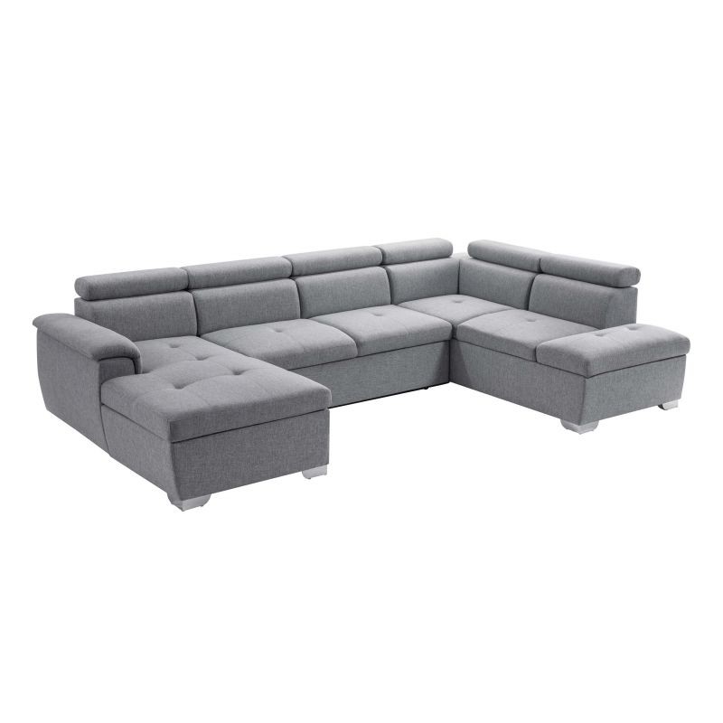 Convertible corner sofa 6 places fabric Right Angle PARMA (Grey) - image 56899