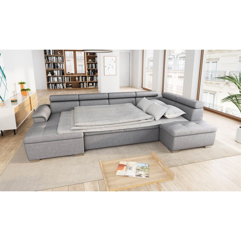 Convertible corner sofa 6 places fabric Right Angle PARMA (Grey) - image 56905