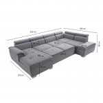 Convertible corner sofa 6 places fabric Right Angle PARMA (Grey)