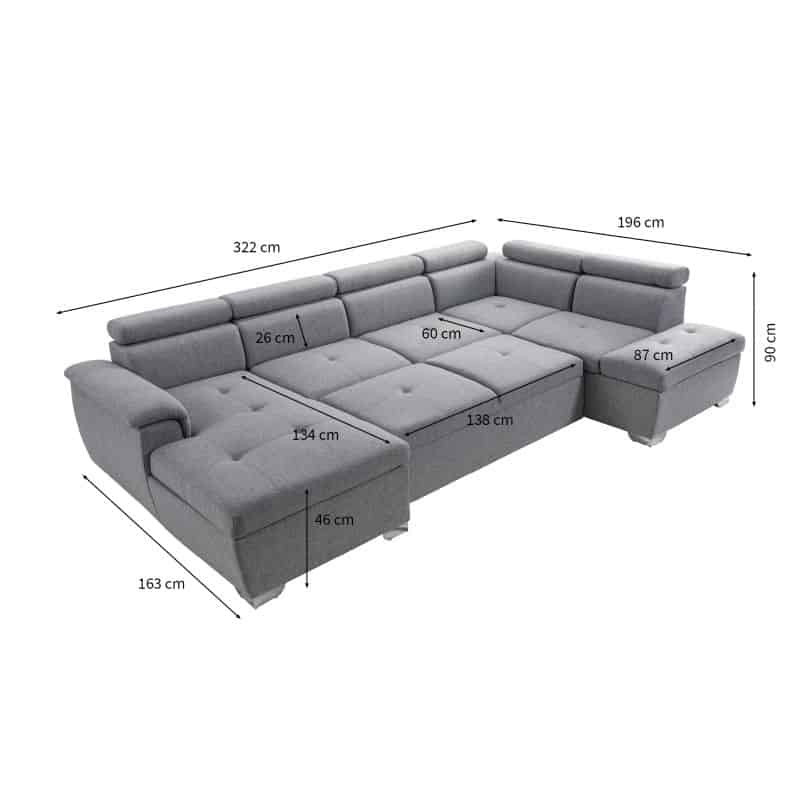 Convertible corner sofa 6 places fabric Right Angle PARMA (Grey) - image 56906