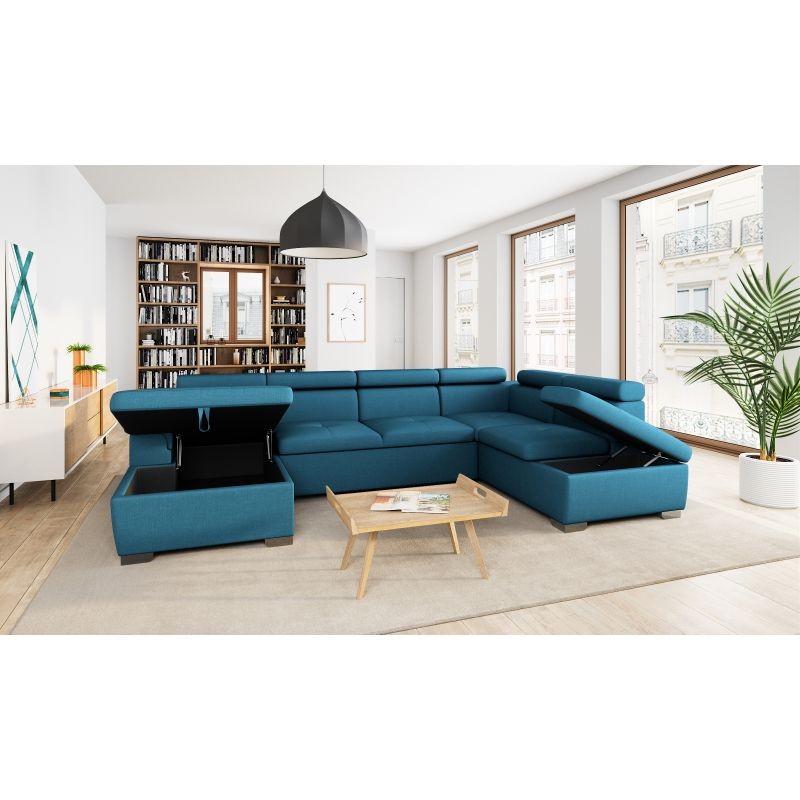 Convertible corner sofa 6 places fabric Right Angle PARMA (Blue) - image 56913