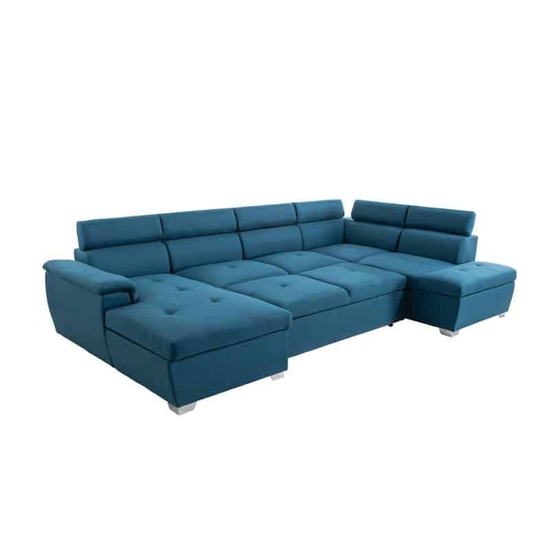 Convertible corner sofa 6 places fabric Right Angle PARMA (Blue) - image 56914