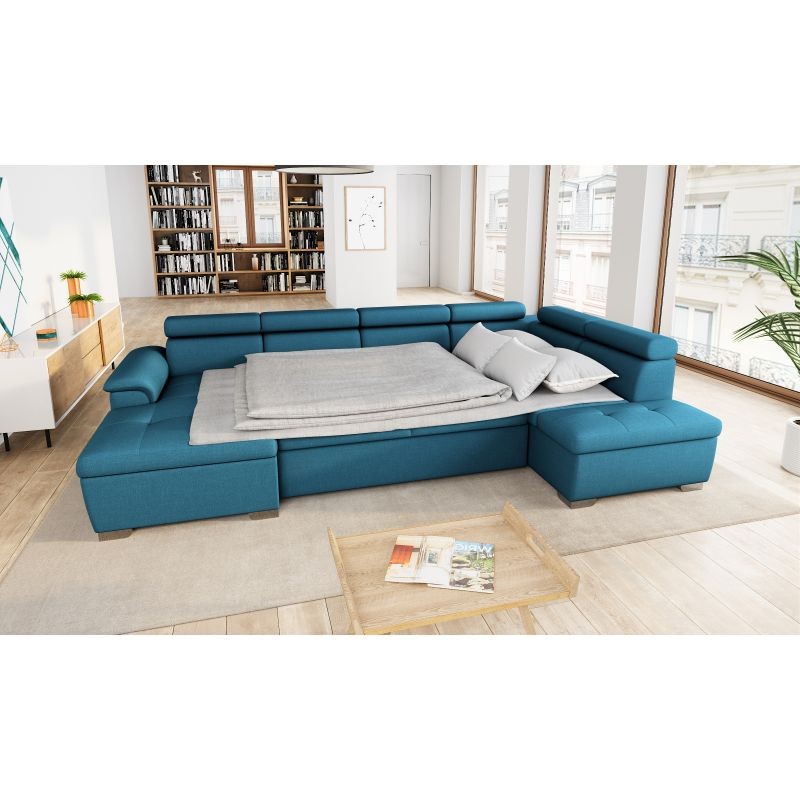 Convertible corner sofa 6 places fabric Right Angle PARMA (Blue) - image 56916
