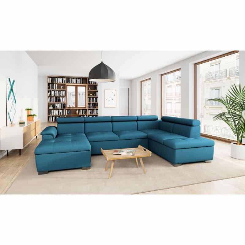 Convertible corner sofa 6 places fabric Right Angle PARMA (Blue) - image 56922