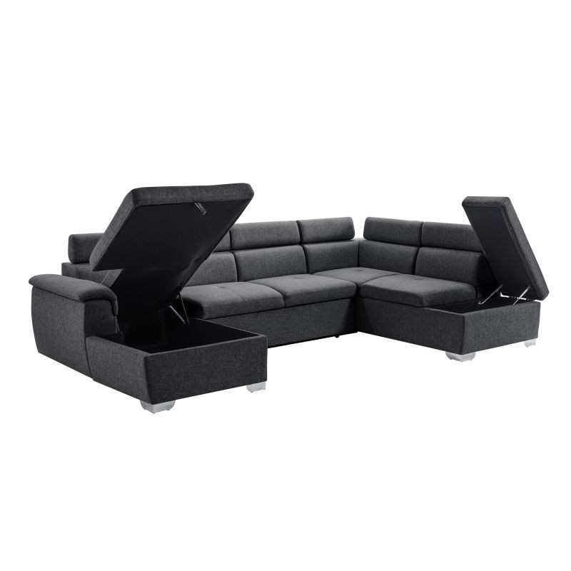 Convertible corner sofa 6 places fabric Right Angle PARMA (Dark grey) - image 56930