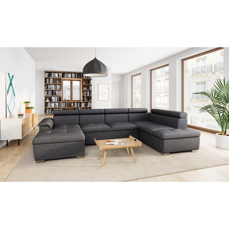 Convertible corner sofa 6 places fabric Right Angle PARMA (Dark grey) - image 56934