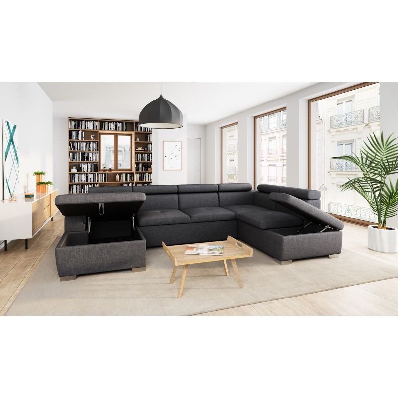 Convertible corner sofa 6 places fabric Right Angle PARMA (Dark grey) - image 56936