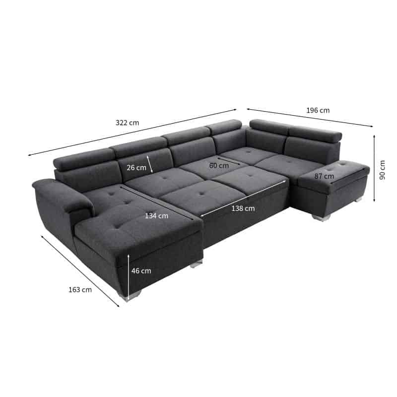Convertible corner sofa 6 places fabric Right Angle PARMA (Dark grey) - image 56940