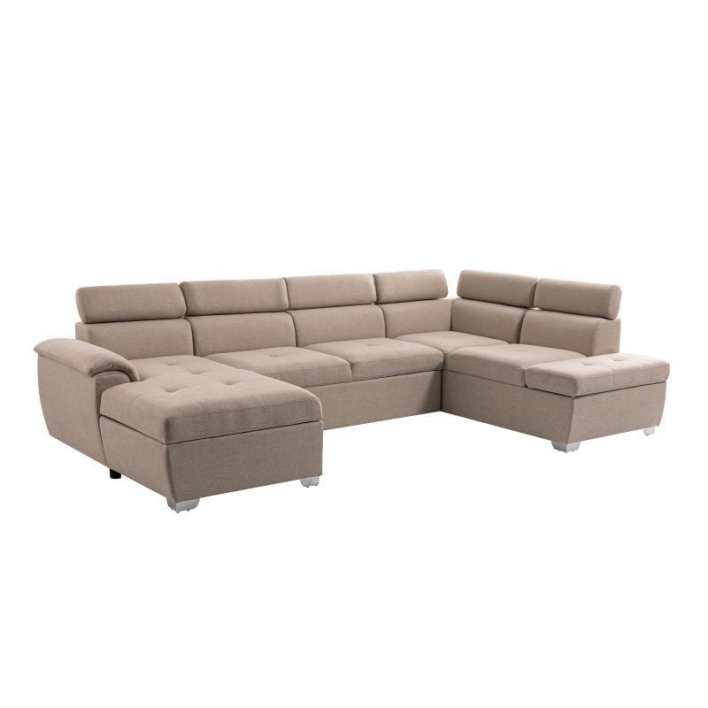 Convertible corner sofa 6 places fabric Right Angle PARMA (Beige) - image 56941