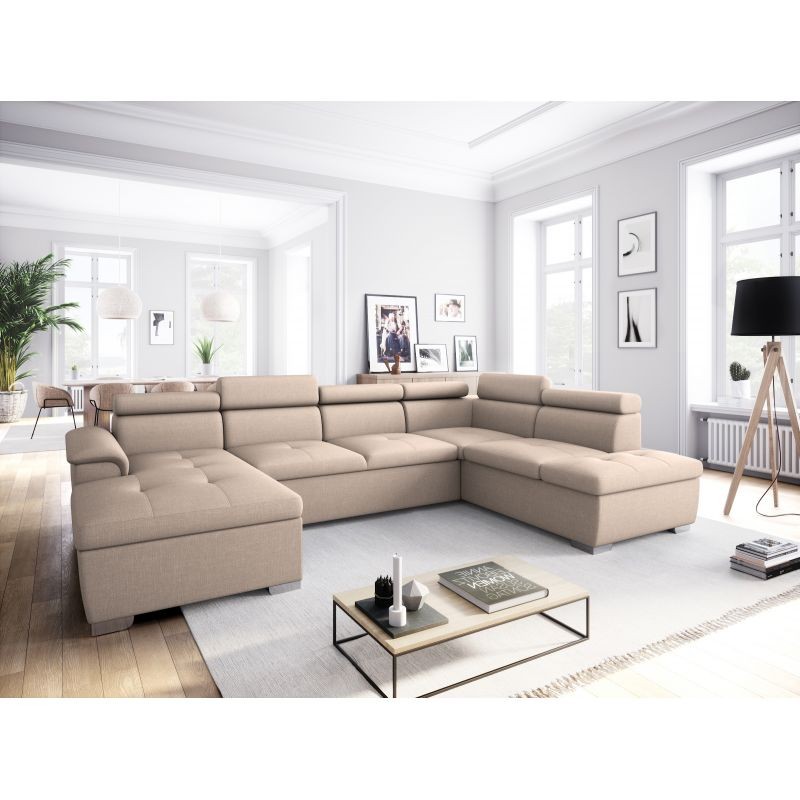 Convertible corner sofa 6 places fabric Right Angle PARMA (Beige) - image 56948