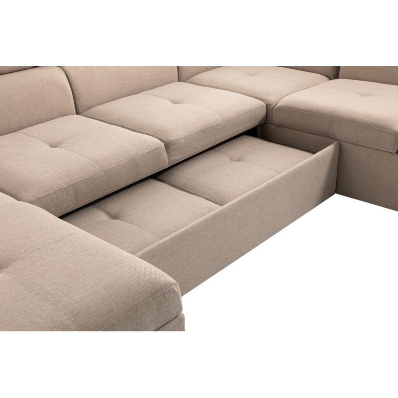 Convertible corner sofa 6 places fabric Right Angle PARMA (Beige) - image 56949