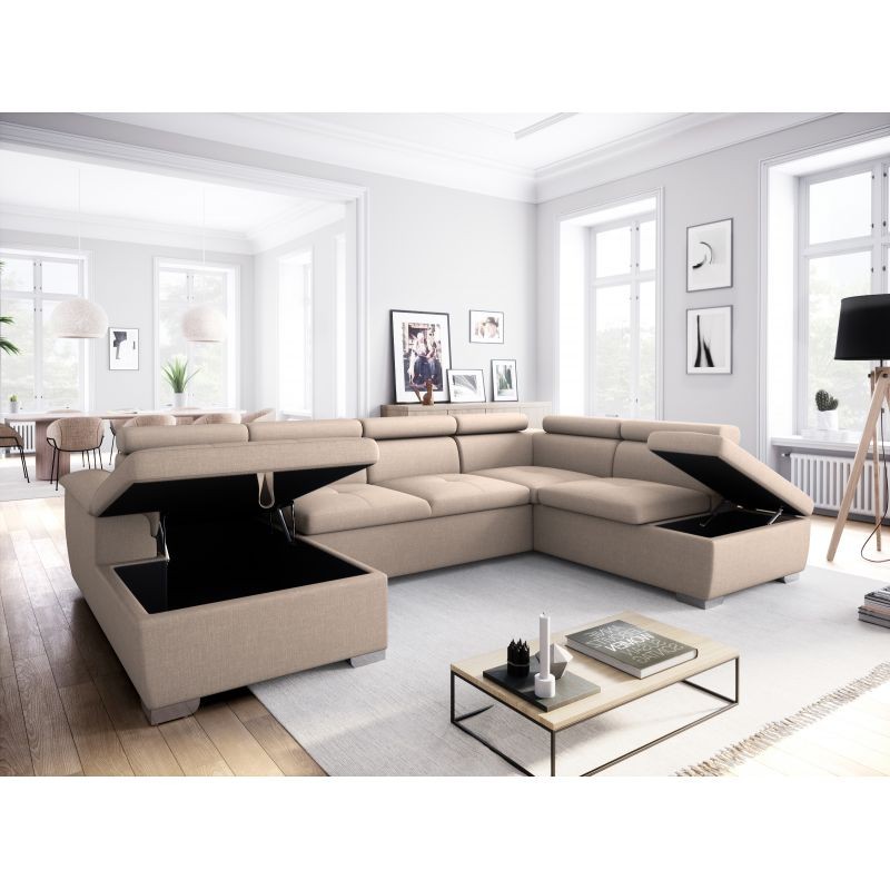 Convertible corner sofa 6 places fabric Right Angle PARMA (Beige) - image 56950