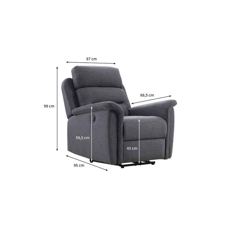 Electric relaxation chair in TONIO fabric (Dark grey) - image 57065