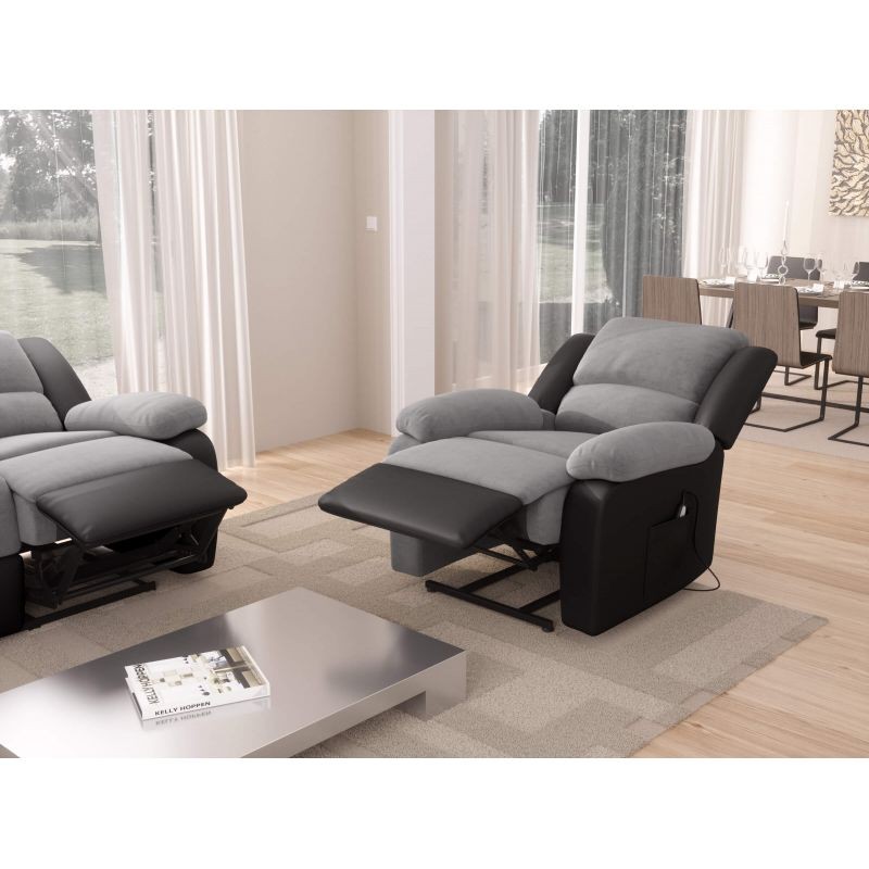 Sedia relax elettrica con sollevatore in microfibra e imitazione SHANA (grigio, nero) - image 57141