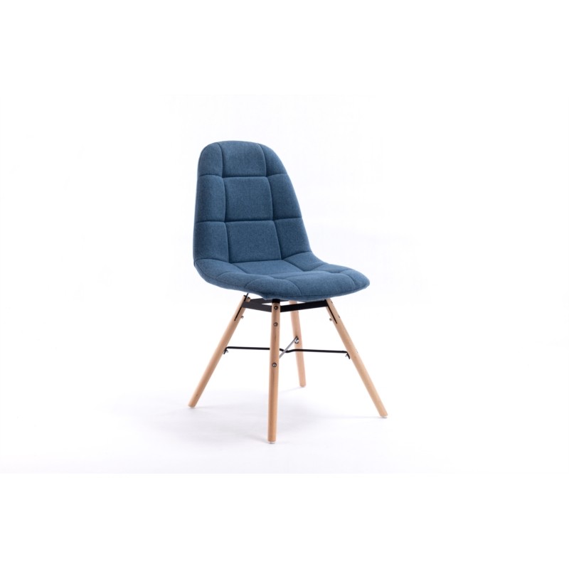 Set of 2 quilted fabric chairs with natural beech legs MANU (Petroleum Blue) - image 57603