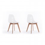 Juego de 2 sillas escandinavas patas de madera clara SNOOP (Transparente)