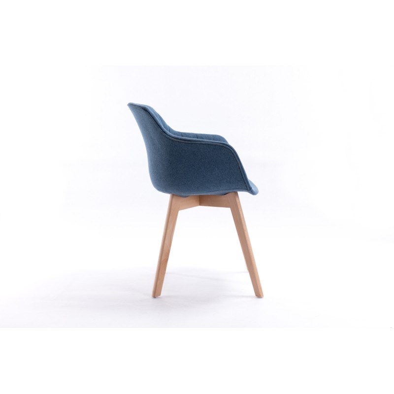 Lot de 2 chaises accoudoirs à rayures en tissu pieds hêtre naturel PAULA (Bleu pétrole) - image 57770