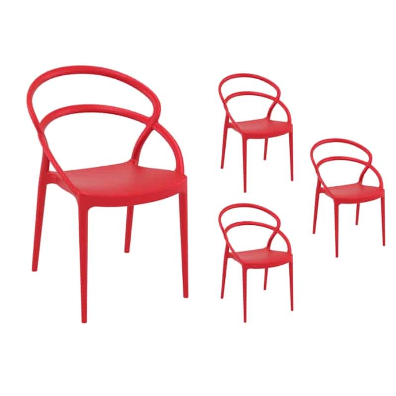 Lot de 4 chaises en polypropylène Intérieur-Extérieur IBIZA (Rouge)