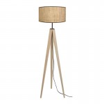 Floor lamp wooden legs and straw lampshade VOC (Natural)