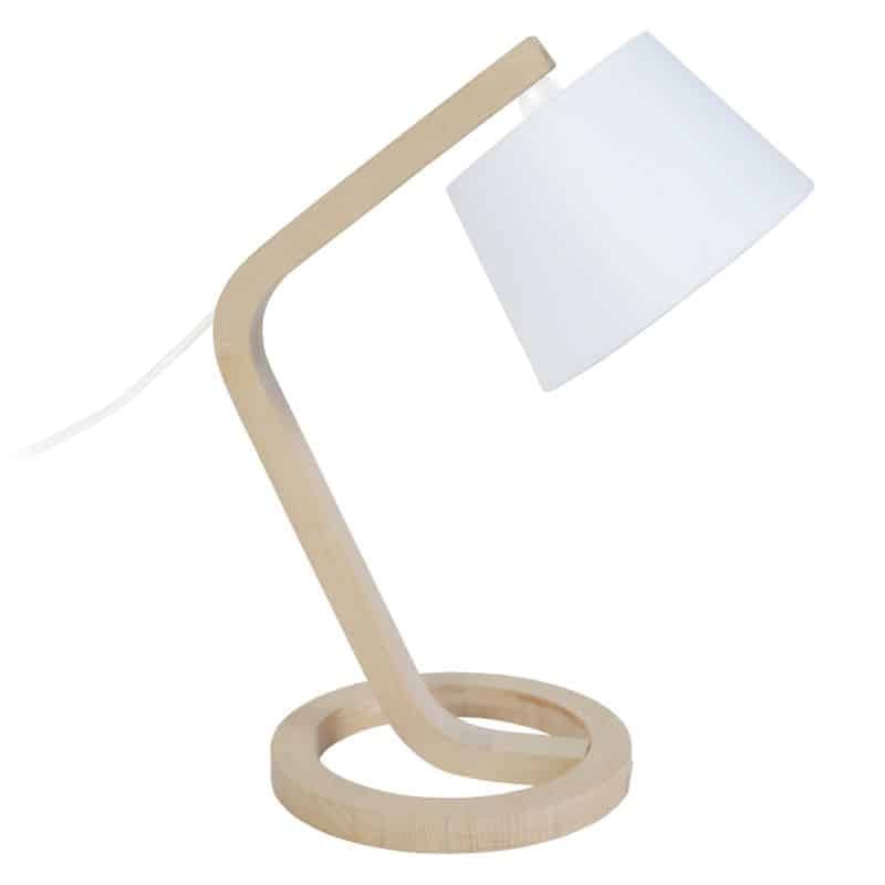Tischleuchte mit Holzbeinen Lampenschirm aus MOKU Stoff (Weiß) - image 57849