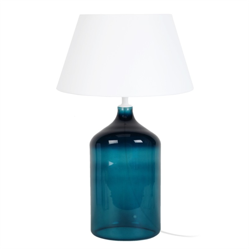 Tischleuchte aus bläulichem Glas und Lampenschirm aus REFLEX Stoff (Weiß) - image 57850