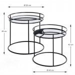 Set de 2 tables basses métal et plateaux verre effet miroir GOYA (Noir)