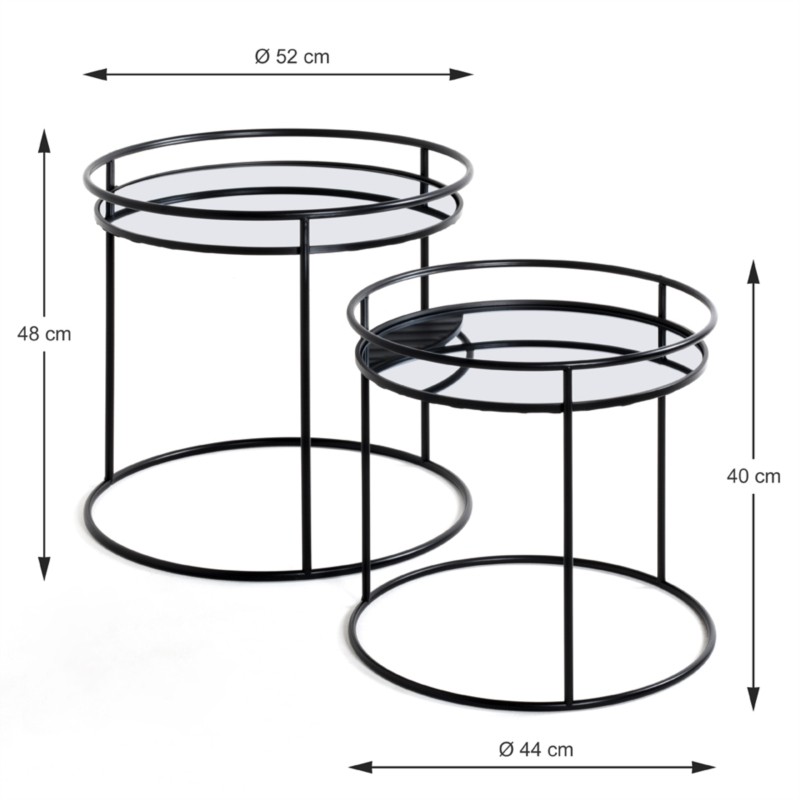 Set de 2 tables basses métal et plateaux verre effet miroir GOYA (Noir) - image 57873