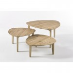 Set of 3 coffee tables trundle solid oak KARINA (Natural)