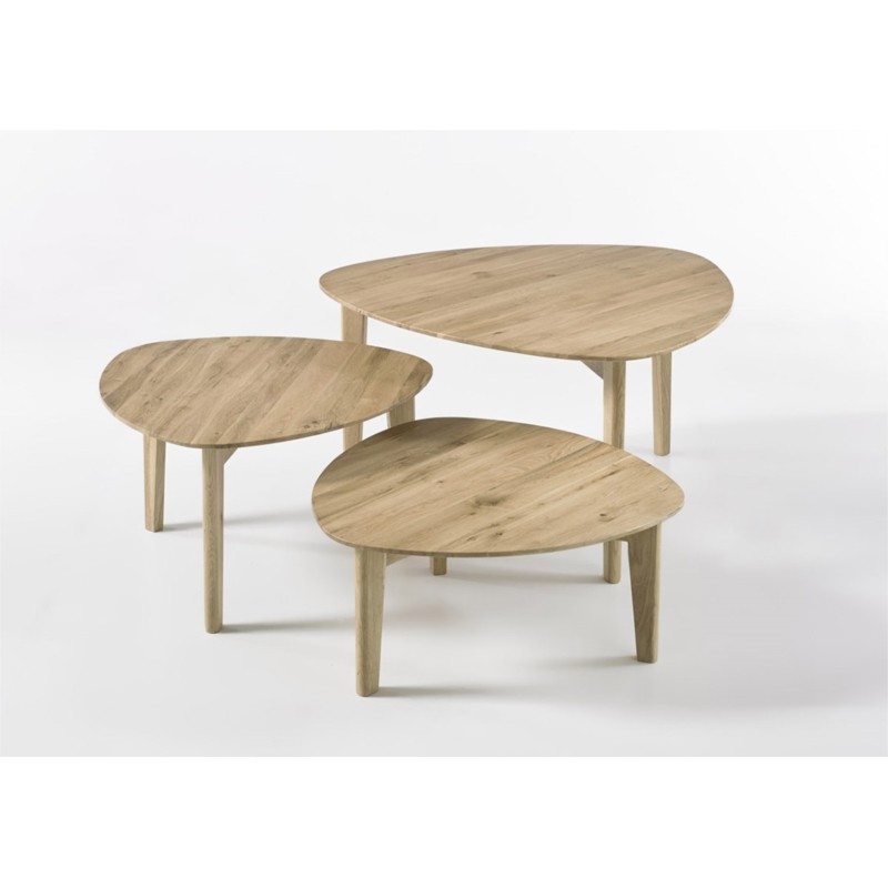 Set of 3 coffee tables trundle solid oak KARINA (Natural) - image 57895