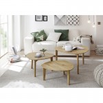 Set of 3 coffee tables trundle solid oak KARINA (Natural)