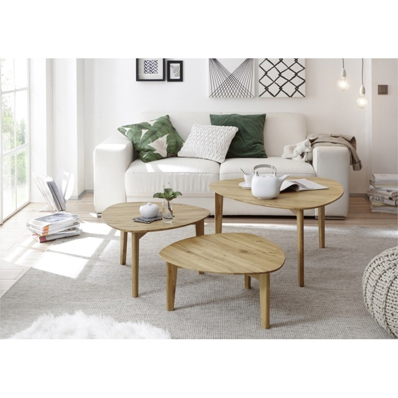 Set of 3 coffee tables trundle solid oak KARINA (Natural) - image 57896