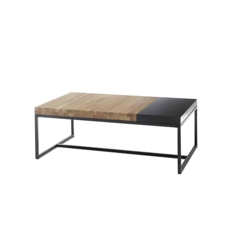 Solid oak coffee table with black legs and removable top INDIRA (Natural) - image 57901