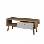 Scandinavian coffee table 2 drawers 107 cm PRYSK (White, wood)