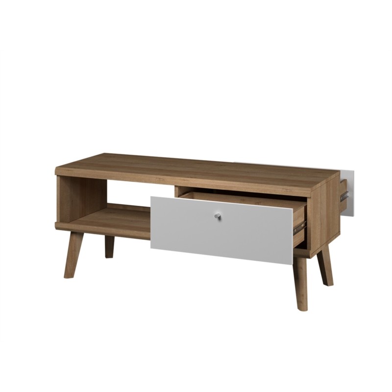Scandinavian coffee table 2 drawers 107 cm PRYSK (White, wood) - image 57915