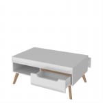 Scandinavian coffee table 2 drawers 107 cm MAREK (White, wood)