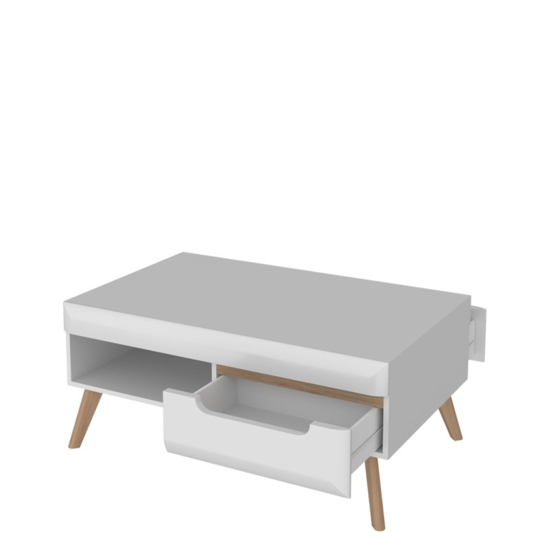 Table basse scandinave 2 tiroirs 107 cm MAREK (Blanc, bois) - image 57919
