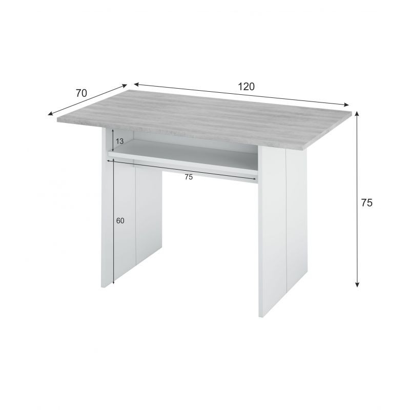 Tavolo ausiliario allungabile L120xD35, 70 cm VESON (Bianco, cemento) - image 58062